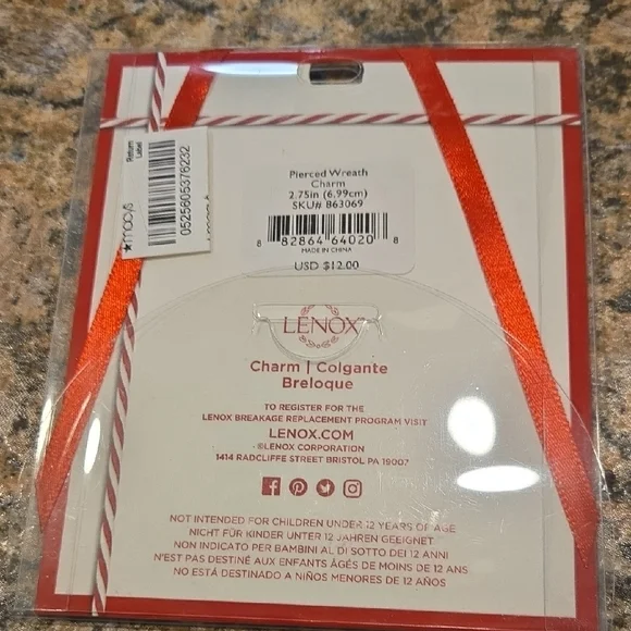 Lenox Ivory Wreath Ornament with Red Ribbon - Picture 2 of 3